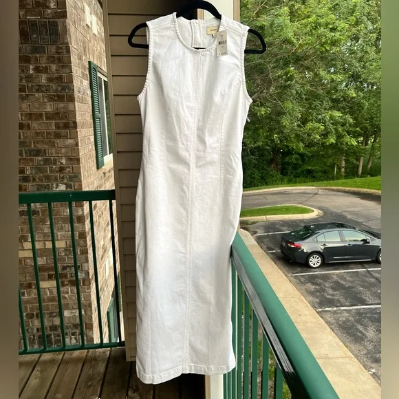 🆕 DL1961 White Denim Sleeveless Stretch Cotton Midi Dress Size L Elegant Summer - Picture 3 of 17